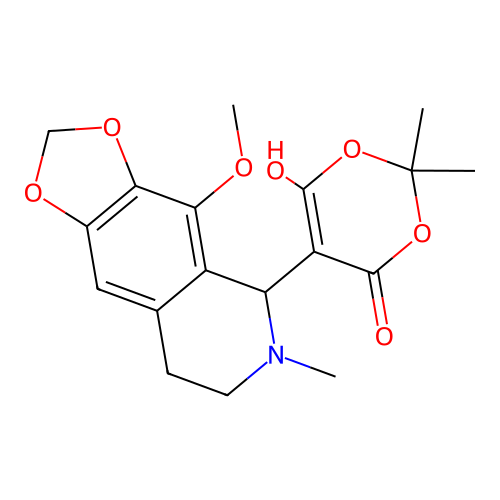 6-hydroxy-5-(4-methoxy-6-methyl-5,6,7,8-tetrahydro-[1,3]dioxolo[4,5-g]isoquinolin-5-yl)-2,2-dimethyl-4H-1,3-dioxin-4-one structure