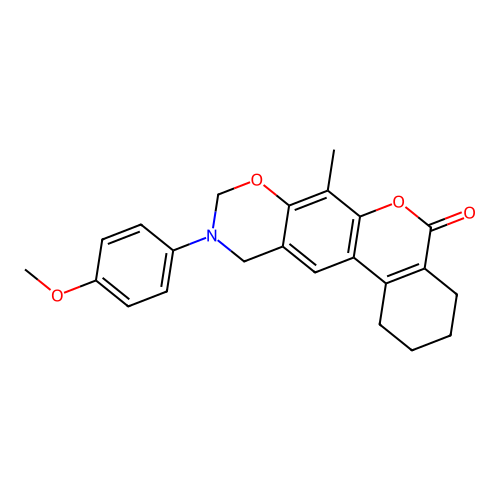 10-(4-methoxyphenyl)-7-methyl-1,2,3,4,10,11-hexahydrobenzo[3,4]chromeno[6,7-e][1,3]oxazin-5(9H)-one structure