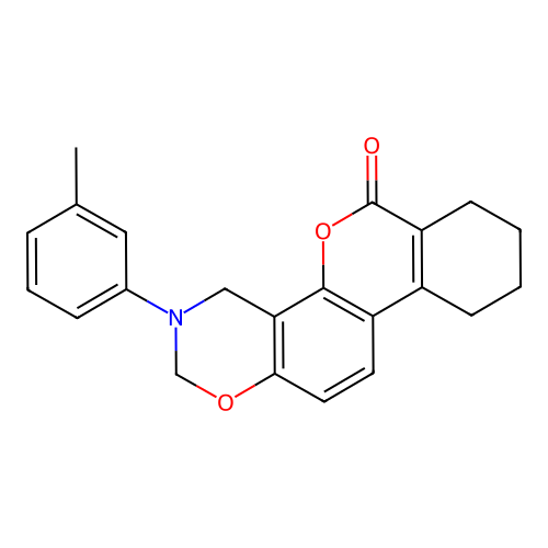3-(m-tolyl)-3,4,7,8,9,10-hexahydrobenzo[3,4]chromeno[8,7-e][1,3]oxazin-6(2H)-one structure