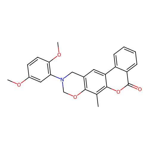 10-(2,5-dimethoxyphenyl)-7-methyl-10,11-dihydrobenzo[3,4]chromeno[6,7-e][1,3]oxazin-5(9H)-one structure
