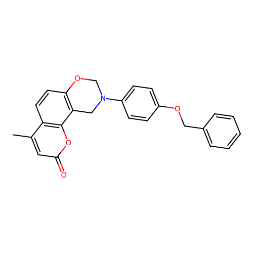 9-(4-(benzyloxy)phenyl)-4-methyl-9,10-dihydrochromeno[8,7-e][1,3]oxazin-2(8H)-one structure