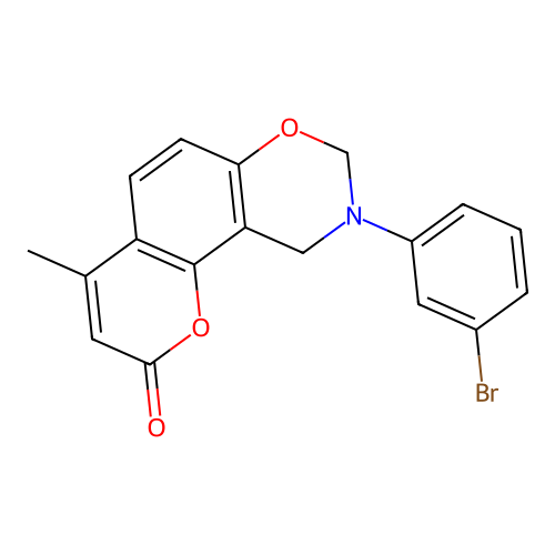 9-(3-bromophenyl)-4-methyl-9,10-dihydrochromeno[8,7-e][1,3]oxazin-2(8H)-one structure