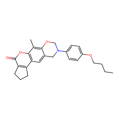 9-(4-butoxyphenyl)-6-methyl-2,3,9,10-tetrahydro-1H-cyclopenta[3,4]chromeno[6,7-e][1,3]oxazin-4(8H)-one structure
