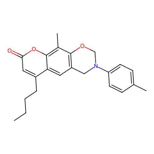 6-butyl-10-methyl-3-(p-tolyl)-3,4-dihydrochromeno[6,7-e][1,3]oxazin-8(2H)-one structure