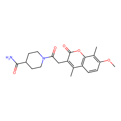 1-[(7-methoxy-4,8-dimethyl-2-oxo-2H-chromen-3-yl)acetyl]piperidine-4-carboxamide structure