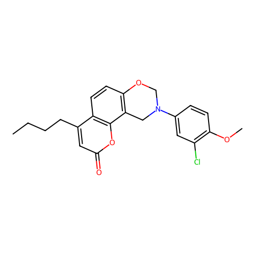 4-butyl-9-(3-chloro-4-methoxyphenyl)-9,10-dihydrochromeno[8,7-e][1,3]oxazin-2(8H)-one structure