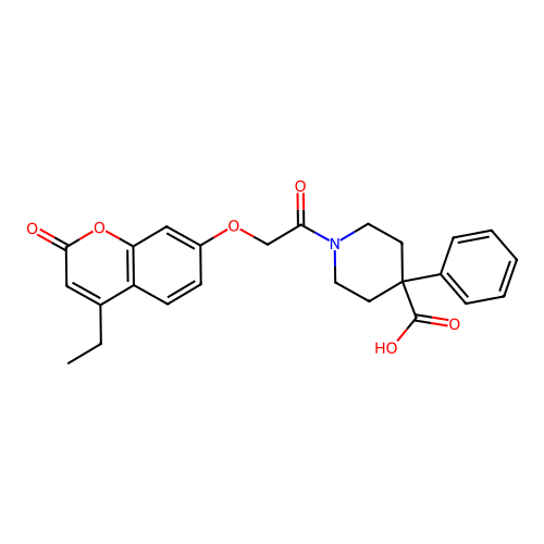 1-(2-((4-ethyl-2-oxo-2H-chromen-7-yl)oxy)acetyl)-4-phenylpiperidine-4-carboxylic acid structure