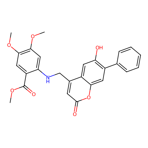 methyl 2-(((6-hydroxy-2-oxo-7-phenyl-2H-chromen-4-yl)methyl)amino)-4,5-dimethoxybenzoate structure