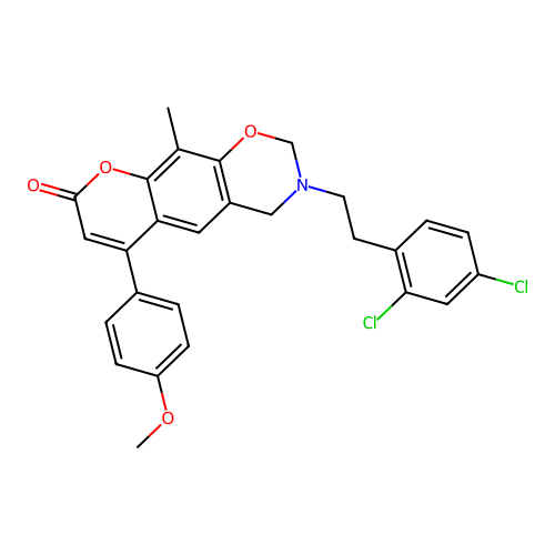 3-(2,4-dichlorophenethyl)-6-(4-methoxyphenyl)-10-methyl-3,4-dihydrochromeno[6,7-e][1,3]oxazin-8(2H)-one structure