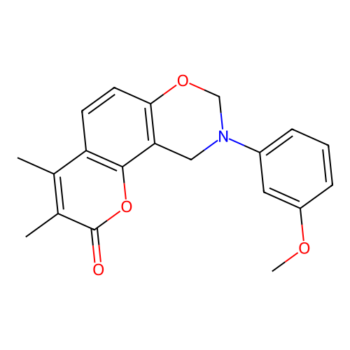 9-(3-methoxyphenyl)-3,4-dimethyl-9,10-dihydrochromeno[8,7-e][1,3]oxazin-2(8H)-one structure