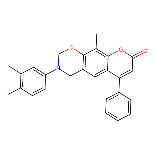 3-(3,4-dimethylphenyl)-10-methyl-6-phenyl-3,4-dihydrochromeno[6,7-e][1,3]oxazin-8(2H)-one structure