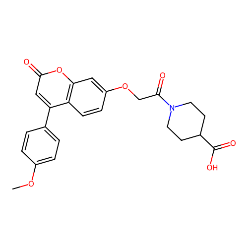 1-(2-((4-(4-methoxyphenyl)-2-oxo-2H-chromen-7-yl)oxy)acetyl)piperidine-4-carboxylic acid structure