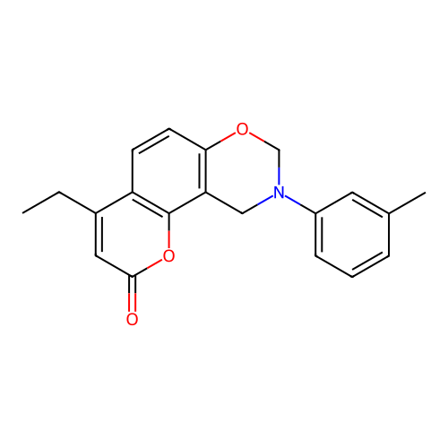 4-ethyl-9-(m-tolyl)-9,10-dihydrochromeno[8,7-e][1,3]oxazin-2(8H)-one structure