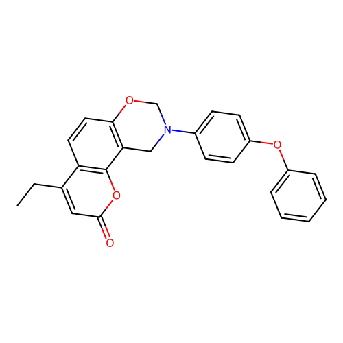 4-ethyl-9-(4-phenoxyphenyl)-9,10-dihydrochromeno[8,7-e][1,3]oxazin-2(8H)-one structure