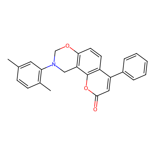 9-(2,5-dimethylphenyl)-4-phenyl-9,10-dihydrochromeno[8,7-e][1,3]oxazin-2(8H)-one structure