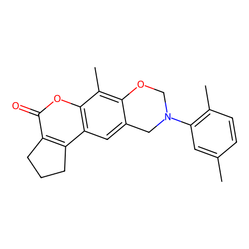 9-(2,5-dimethylphenyl)-6-methyl-2,3,9,10-tetrahydro-1H-cyclopenta[3,4]chromeno[6,7-e][1,3]oxazin-4(8H)-one structure