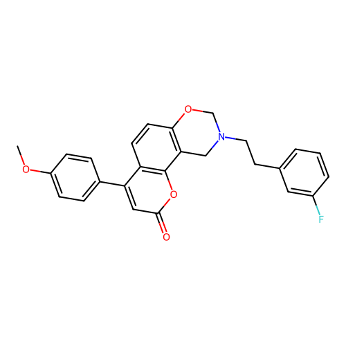 9-(3-fluorophenethyl)-4-(4-methoxyphenyl)-9,10-dihydrochromeno[8,7-e][1,3]oxazin-2(8H)-one structure