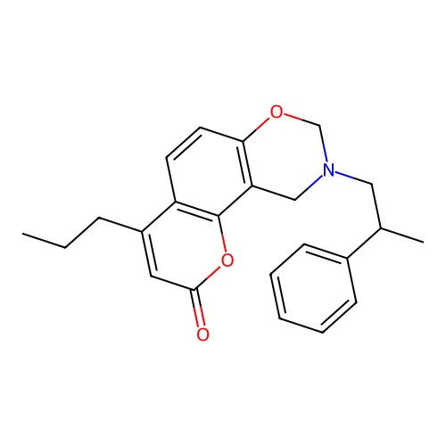 9-(2-phenylpropyl)-4-propyl-9,10-dihydrochromeno[8,7-e][1,3]oxazin-2(8H)-one structure