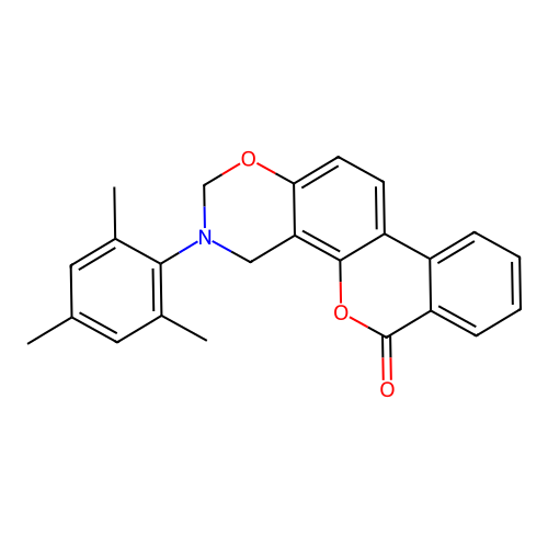 3-mesityl-3,4-dihydrobenzo[3,4]chromeno[8,7-e][1,3]oxazin-6(2H)-one structure