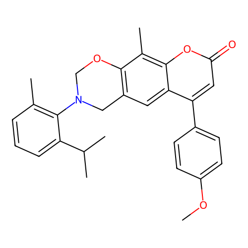 3-(2-isopropyl-6-methylphenyl)-6-(4-methoxyphenyl)-10-methyl-3,4-dihydrochromeno[6,7-e][1,3]oxazin-8(2H)-one structure