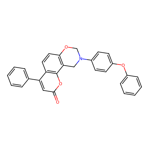 9-(4-phenoxyphenyl)-4-phenyl-9,10-dihydrochromeno[8,7-e][1,3]oxazin-2(8H)-one structure