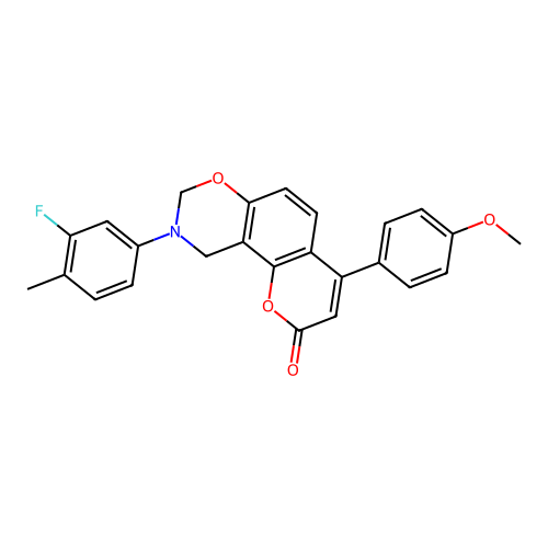 9-(3-fluoro-4-methylphenyl)-4-(4-methoxyphenyl)-9,10-dihydrochromeno[8,7-e][1,3]oxazin-2(8H)-one structure
