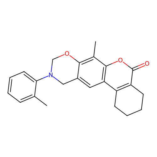 7-methyl-10-(o-tolyl)-1,2,3,4,10,11-hexahydrobenzo[3,4]chromeno[6,7-e][1,3]oxazin-5(9H)-one structure