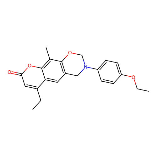 3-(4-ethoxyphenyl)-6-ethyl-10-methyl-3,4-dihydrochromeno[6,7-e][1,3]oxazin-8(2H)-one structure