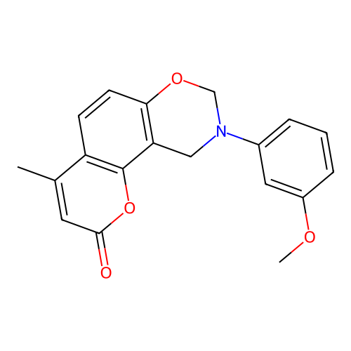 9-(3-methoxyphenyl)-4-methyl-9,10-dihydrochromeno[8,7-e][1,3]oxazin-2(8H)-one structure