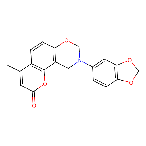 9-(benzo[d][1,3]dioxol-5-yl)-4-methyl-9,10-dihydrochromeno[8,7-e][1,3]oxazin-2(8H)-one structure