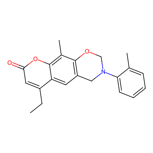6-ethyl-10-methyl-3-(o-tolyl)-3,4-dihydrochromeno[6,7-e][1,3]oxazin-8(2H)-one structure