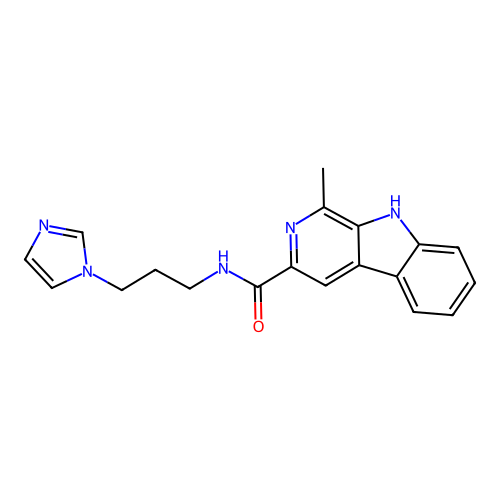 N-[3-(1H-imidazol-1-yl)propyl]-1-methyl-9H-beta-carboline-3-carboxamide structure