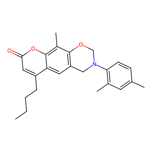 6-butyl-3-(2,4-dimethylphenyl)-10-methyl-3,4-dihydrochromeno[6,7-e][1,3]oxazin-8(2H)-one structure