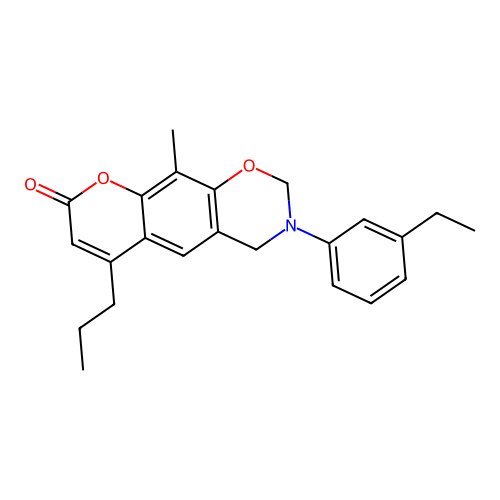 3-(3-ethylphenyl)-10-methyl-6-propyl-3,4-dihydrochromeno[6,7-e][1,3]oxazin-8(2H)-one structure