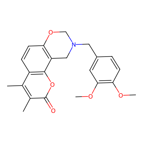 9-(3,4-dimethoxybenzyl)-3,4-dimethyl-9,10-dihydrochromeno[8,7-e][1,3]oxazin-2(8H)-one structure