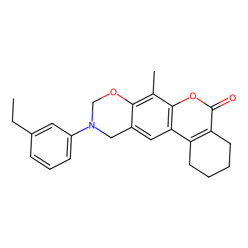 10-(3-ethylphenyl)-7-methyl-1,2,3,4,10,11-hexahydrobenzo[3,4]chromeno[6,7-e][1,3]oxazin-5(9H)-one structure