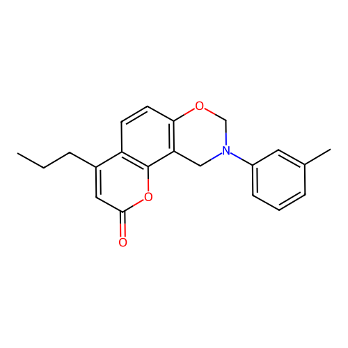 4-propyl-9-(m-tolyl)-9,10-dihydrochromeno[8,7-e][1,3]oxazin-2(8H)-one structure