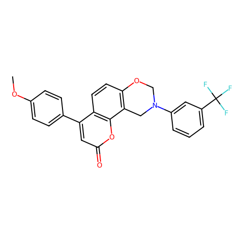 4-(4-methoxyphenyl)-9-(3-(trifluoromethyl)phenyl)-9,10-dihydrochromeno[8,7-e][1,3]oxazin-2(8H)-one structure