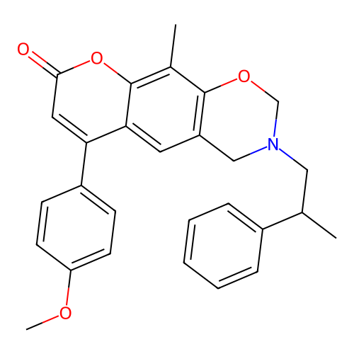 6-(4-methoxyphenyl)-10-methyl-3-(2-phenylpropyl)-3,4-dihydrochromeno[6,7-e][1,3]oxazin-8(2H)-one structure