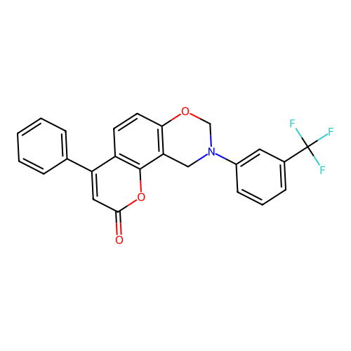 4-phenyl-9-(3-(trifluoromethyl)phenyl)-9,10-dihydrochromeno[8,7-e][1,3]oxazin-2(8H)-one structure