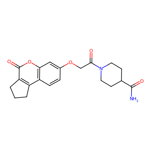 1-(2-((4-oxo-1,2,3,4-tetrahydrocyclopenta[c]chromen-7-yl)oxy)acetyl)piperidine-4-carboxamide structure