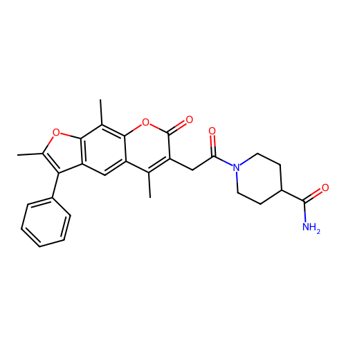 1-(2-(2,5,9-trimethyl-7-oxo-3-phenyl-7H-furo[3,2-g]chromen-6-yl)acetyl)piperidine-4-carboxamide structure