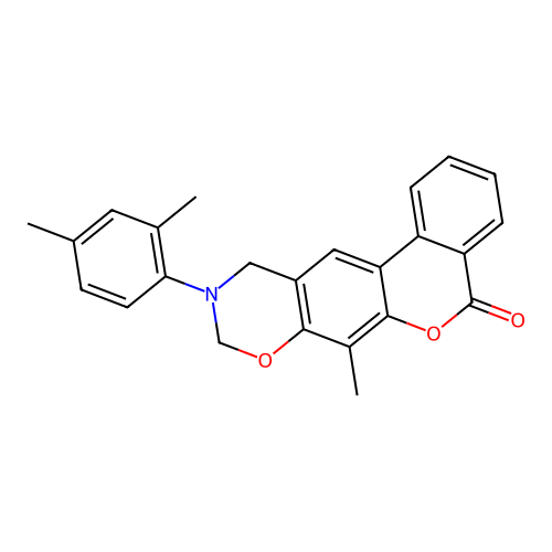 10-(2,4-dimethylphenyl)-7-methyl-10,11-dihydrobenzo[3,4]chromeno[6,7-e][1,3]oxazin-5(9H)-one structure