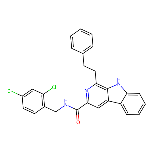 N-(2,4-dichlorobenzyl)-1-(2-phenylethyl)-9H-beta-carboline-3-carboxamide structure