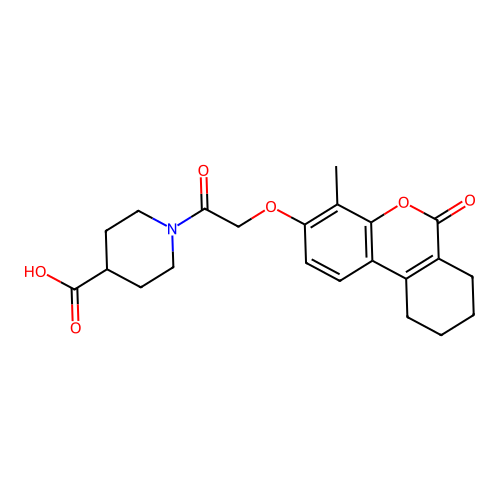 1-(2-((4-methyl-6-oxo-7,8,9,10-tetrahydro-6H-benzo[c]chromen-3-yl)oxy)acetyl)piperidine-4-carboxylic acid structure