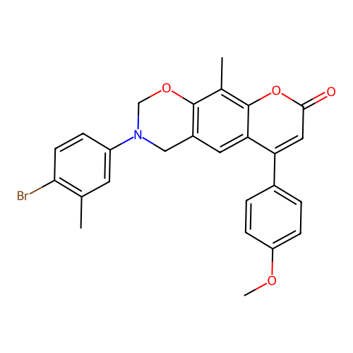 3-(4-bromo-3-methylphenyl)-6-(4-methoxyphenyl)-10-methyl-3,4-dihydrochromeno[6,7-e][1,3]oxazin-8(2H)-one structure