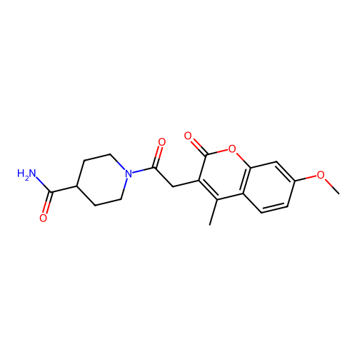 1-(2-(7-methoxy-4-methyl-2-oxo-2H-chromen-3-yl)acetyl)piperidine-4-carboxamide structure
