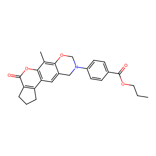 propyl 4-(6-methyl-4-oxo-2,3-dihydro-1H-cyclopenta[3,4]chromeno[6,7-e][1,3]oxazin-9(4H,8H,10H)-yl)benzoate structure