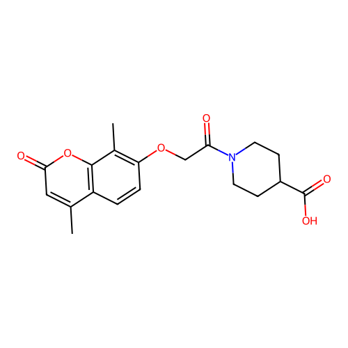 1-(2-((4,8-dimethyl-2-oxo-2H-chromen-7-yl)oxy)acetyl)piperidine-4-carboxylic acid structure