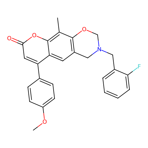 3-(2-fluorobenzyl)-6-(4-methoxyphenyl)-10-methyl-3,4-dihydrochromeno[6,7-e][1,3]oxazin-8(2H)-one structure
